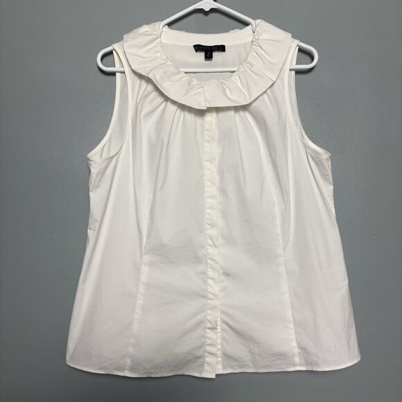 Lafayette 148 White Button-Down Sleeveless Blouse 14 Large XL Designer Collar - Picture 1 of 7